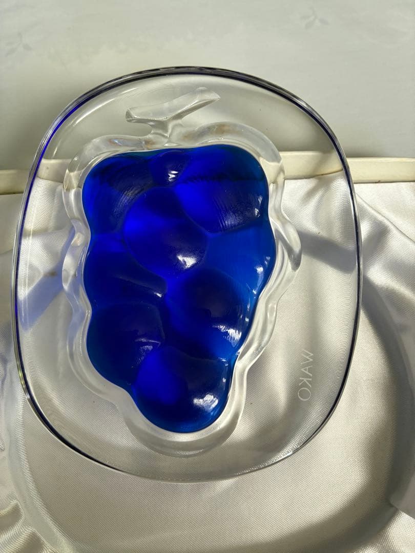 Limoges Castel 濃紺皿と和光の青いガラス皿セット銀のバターナイフ付